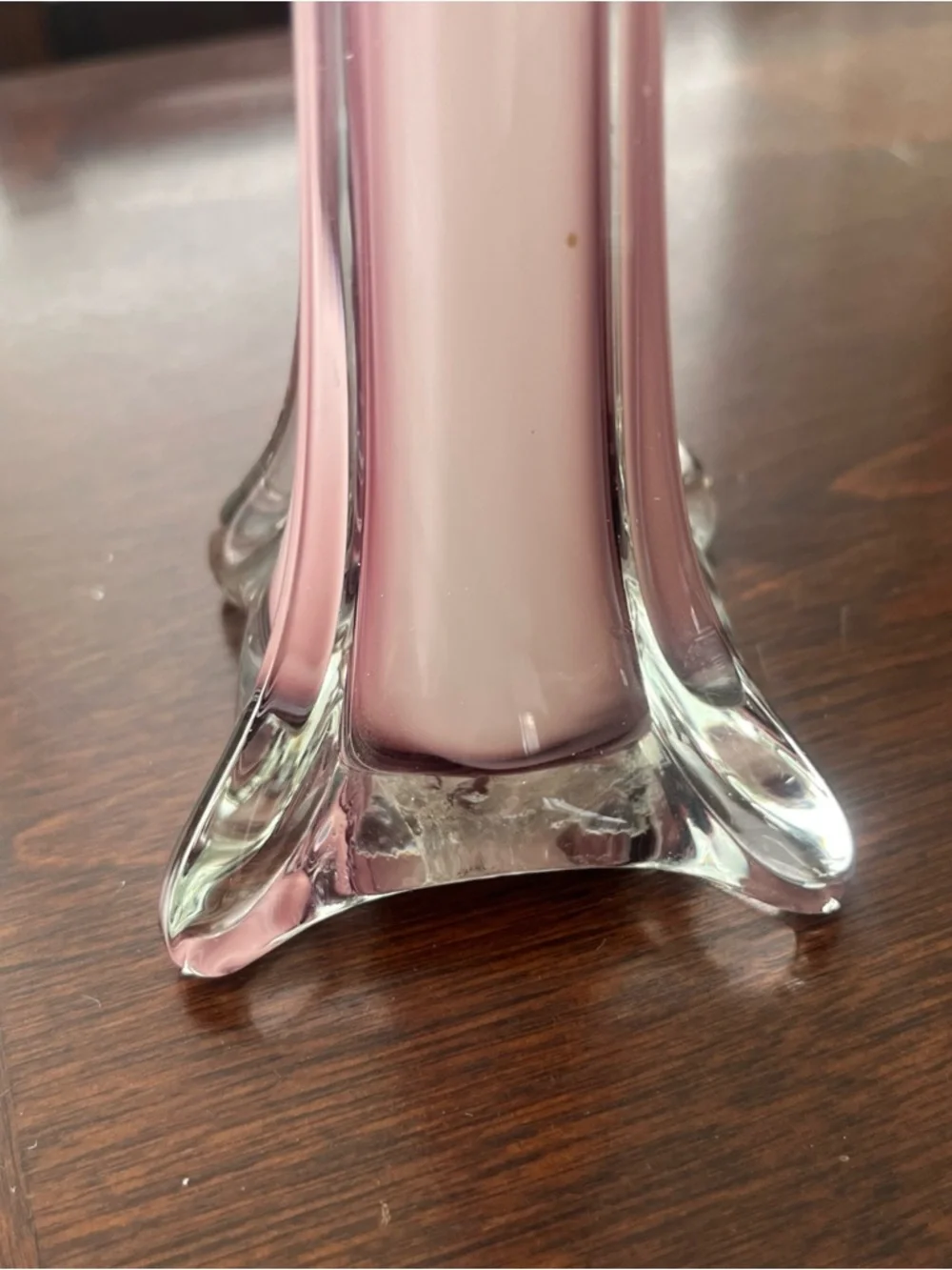 Vtg Pale Pink Glass Elephant Foot Tall Swung Bud Vase - Elegant Tall Home Accent